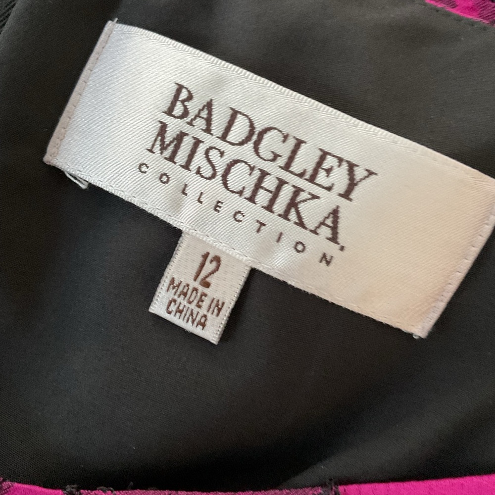 Badgley Mischka Fuchsia Floral Midi Dress Size 12 - Picture 7 of 8